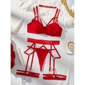 Exotic 5 piece Garter Red Belt Lingerie Sets